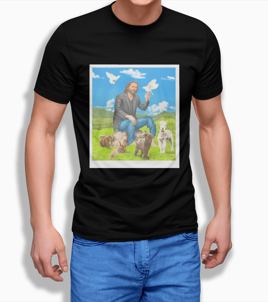 Keanu Reeves Surrounded By Animals In Peaceful Steppe Landscape T-Shirt