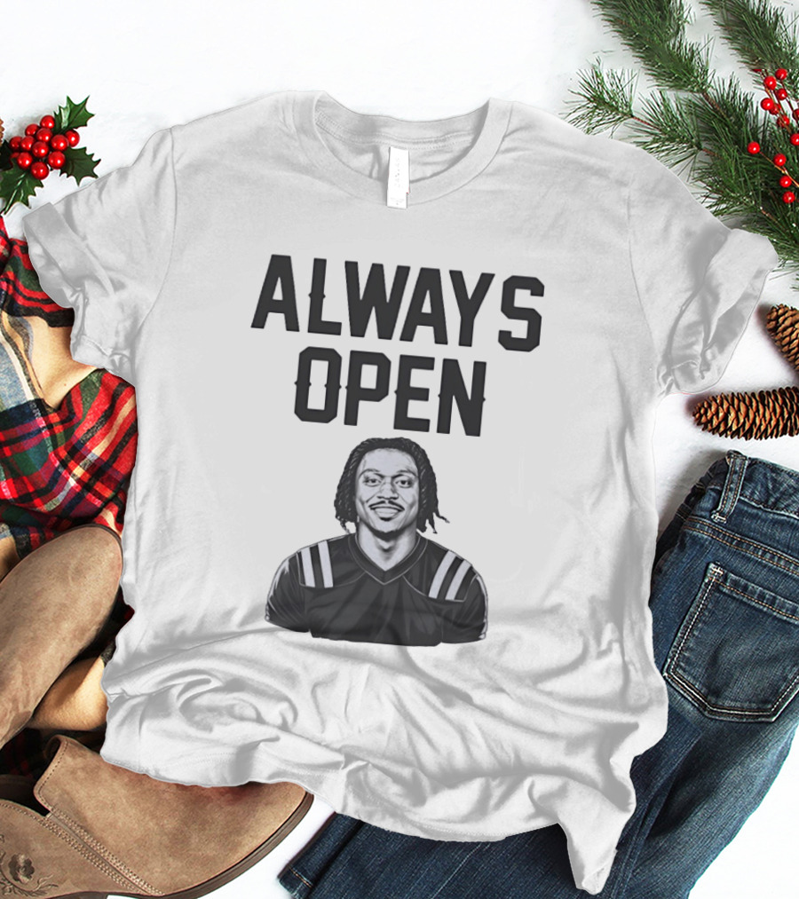 Always Open Bold Text With Cartoon Football Player T-Shirt