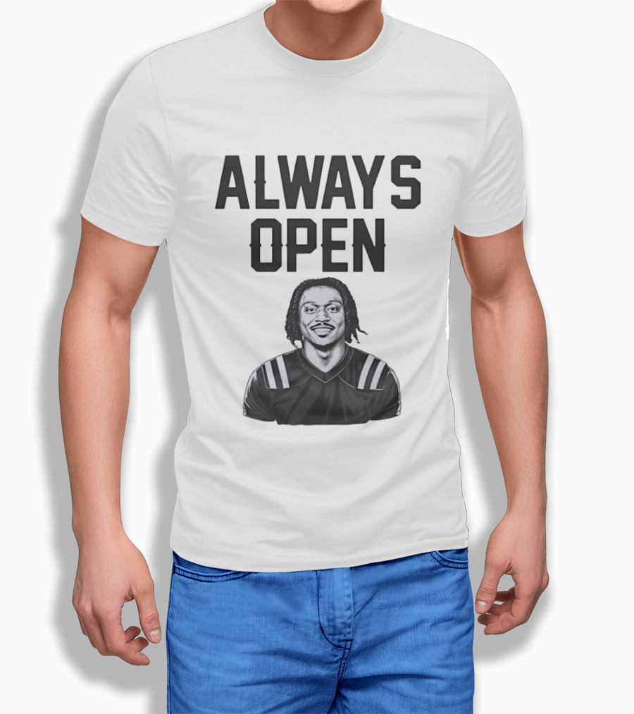 Always Open Bold Text With Cartoon Football Player T-Shirt