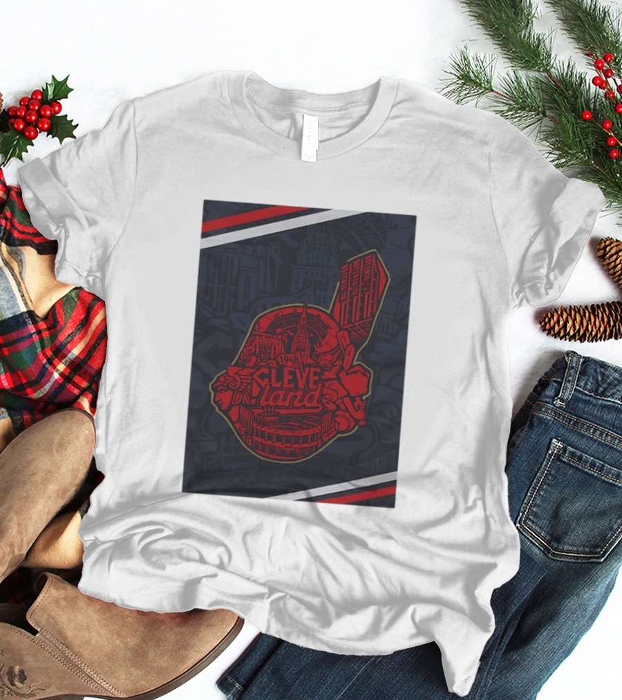 Cleveland 1948 Baseball Team City Mosaic Landmark Collage T-Shirt