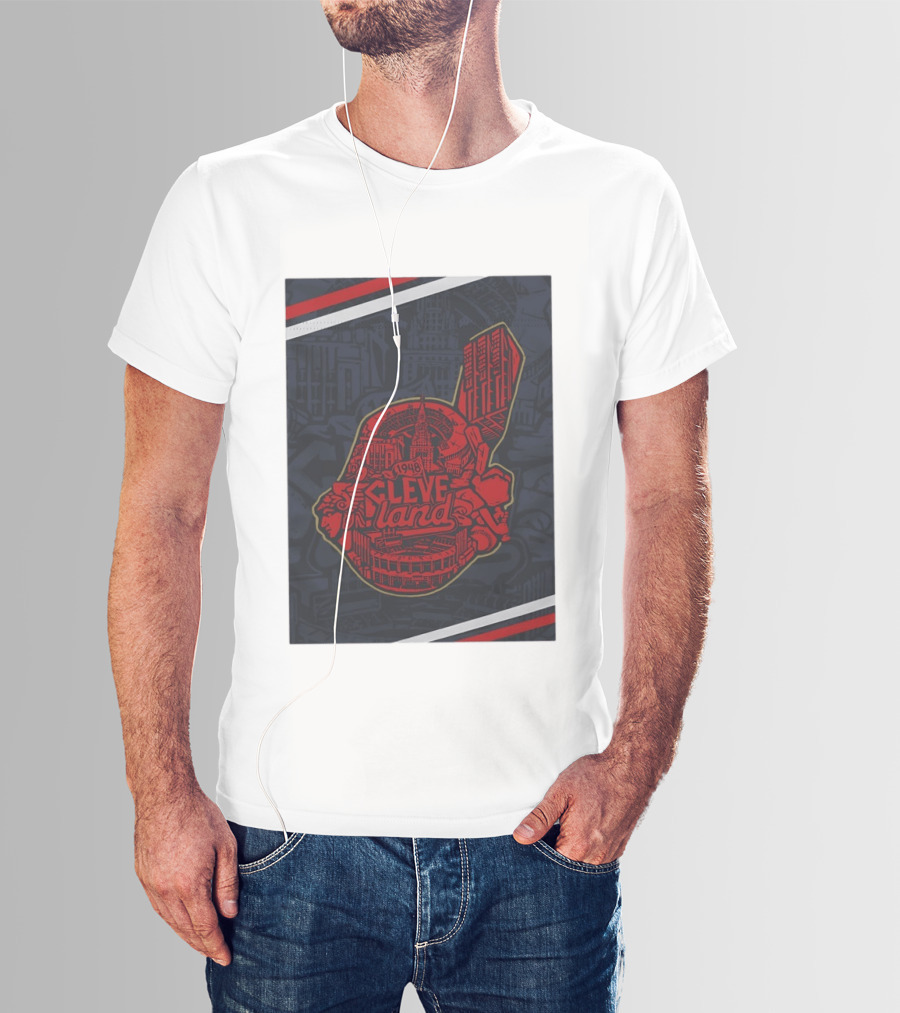 Cleveland 1948 Baseball Team City Mosaic Landmark Collage T-Shirt