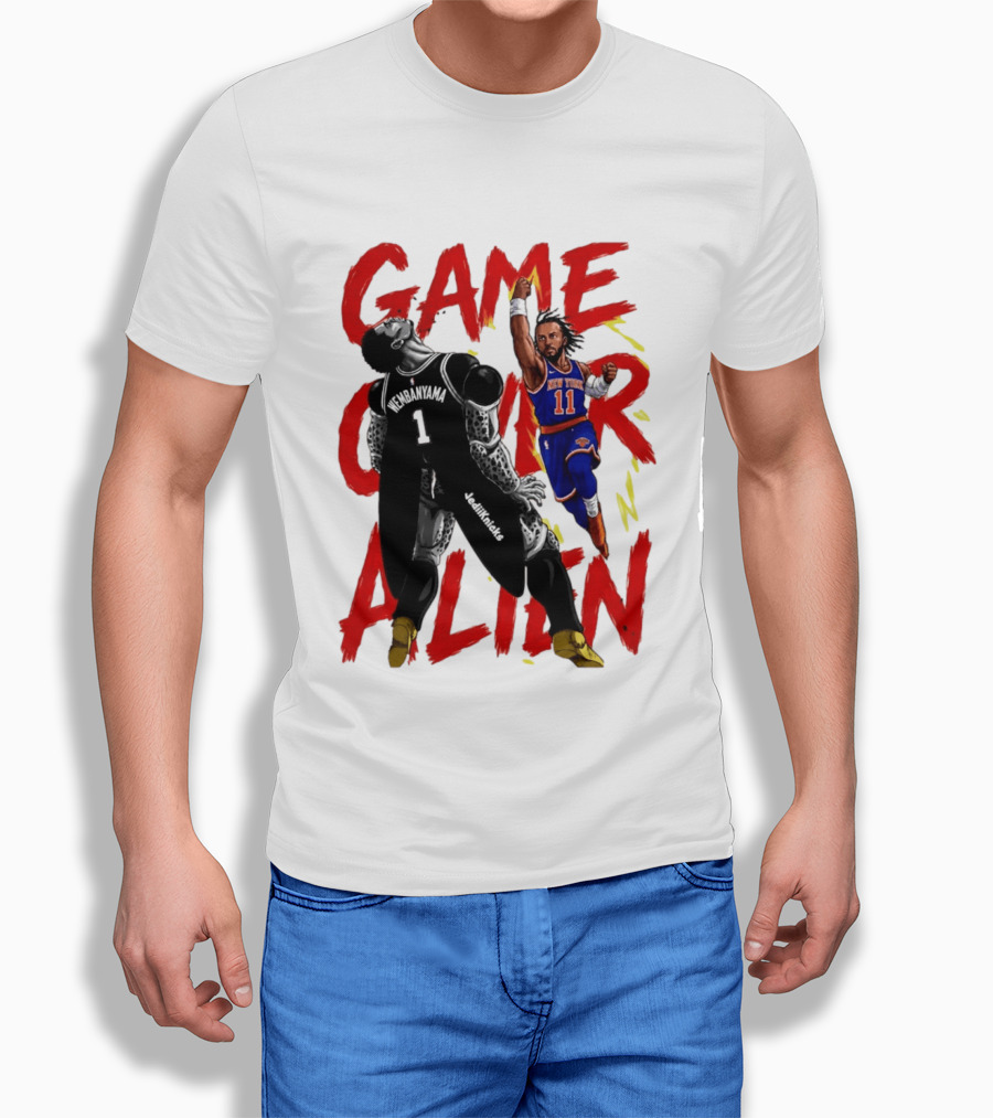 Game Over Alien Wembanyama Vs Jalen Gohan Brunson Knicks T-Shirt