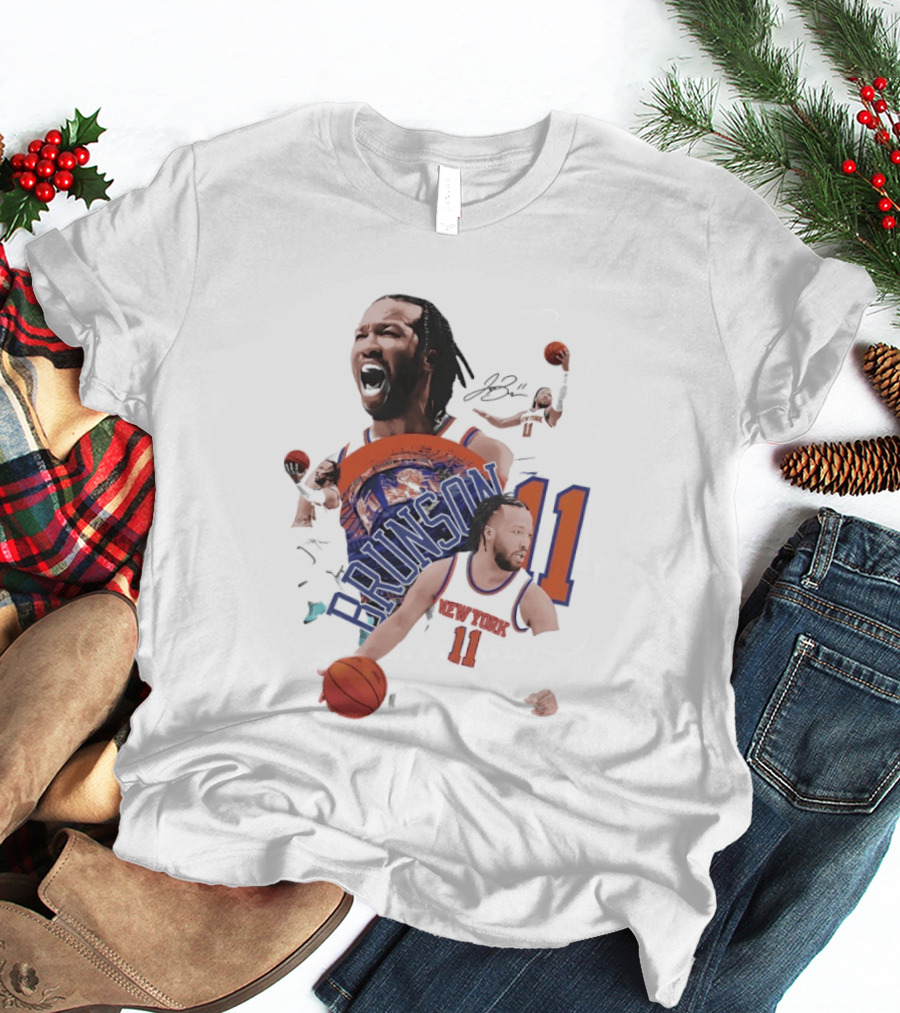NY Knicks Jalen Brunson Number 11 Collage Basketball Player T-Shirt