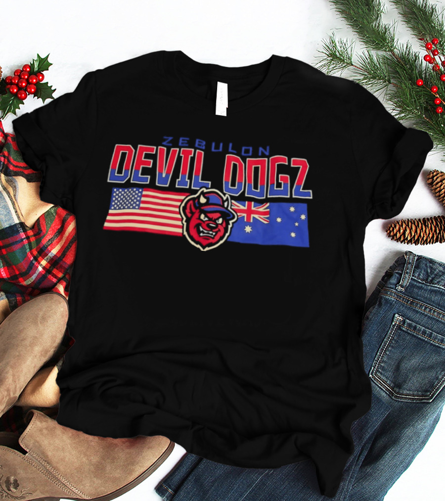 Zebulon Devil Dogz American Australian Flags T-Shirt