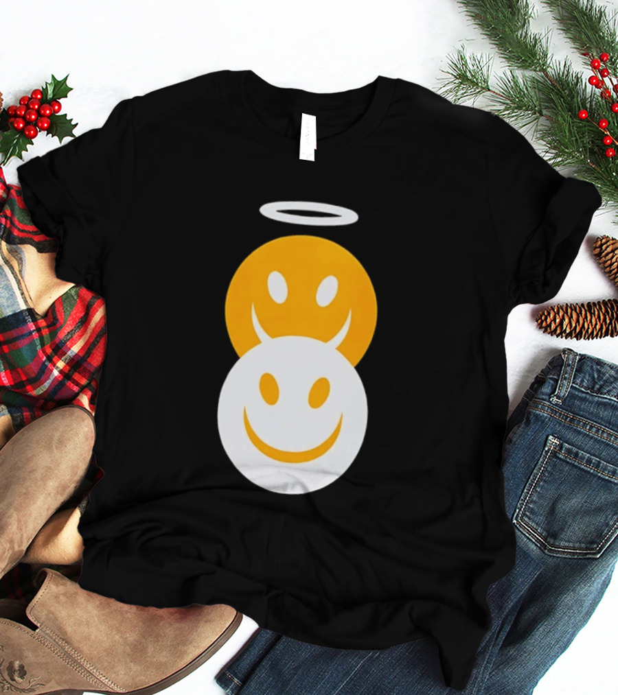 Angel And Devil Smiley Faces Halo And Horns T-Shirt