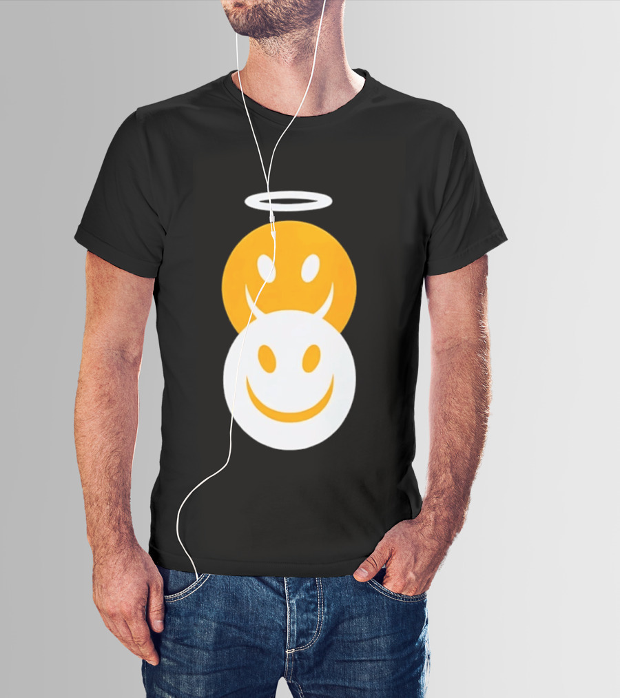 Angel And Devil Smiley Faces Halo And Horns T-Shirt