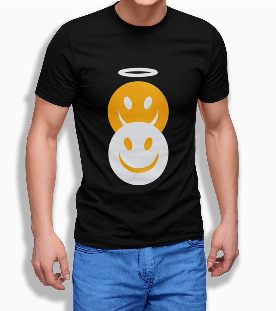 Angel And Devil Smiley Faces Halo And Horns T-Shirt