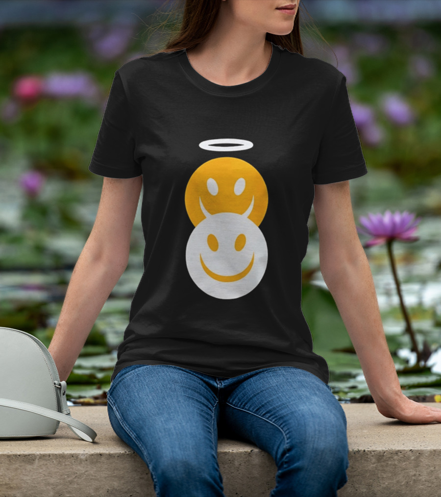 Angel And Devil Smiley Faces Halo And Horns T-Shirt