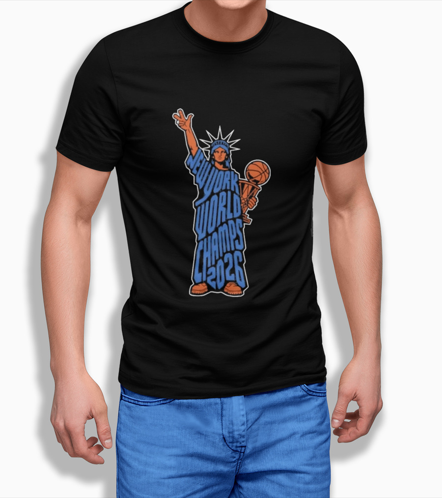 New York World Champs 2026 Statue Of Liberty Basketball Trophy T-Shirt