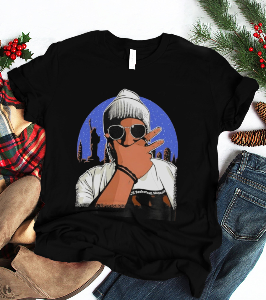 Jalen Brunson's Dad Celly Peace Sign NYC Skyline Basketball Magazine T-Shirt