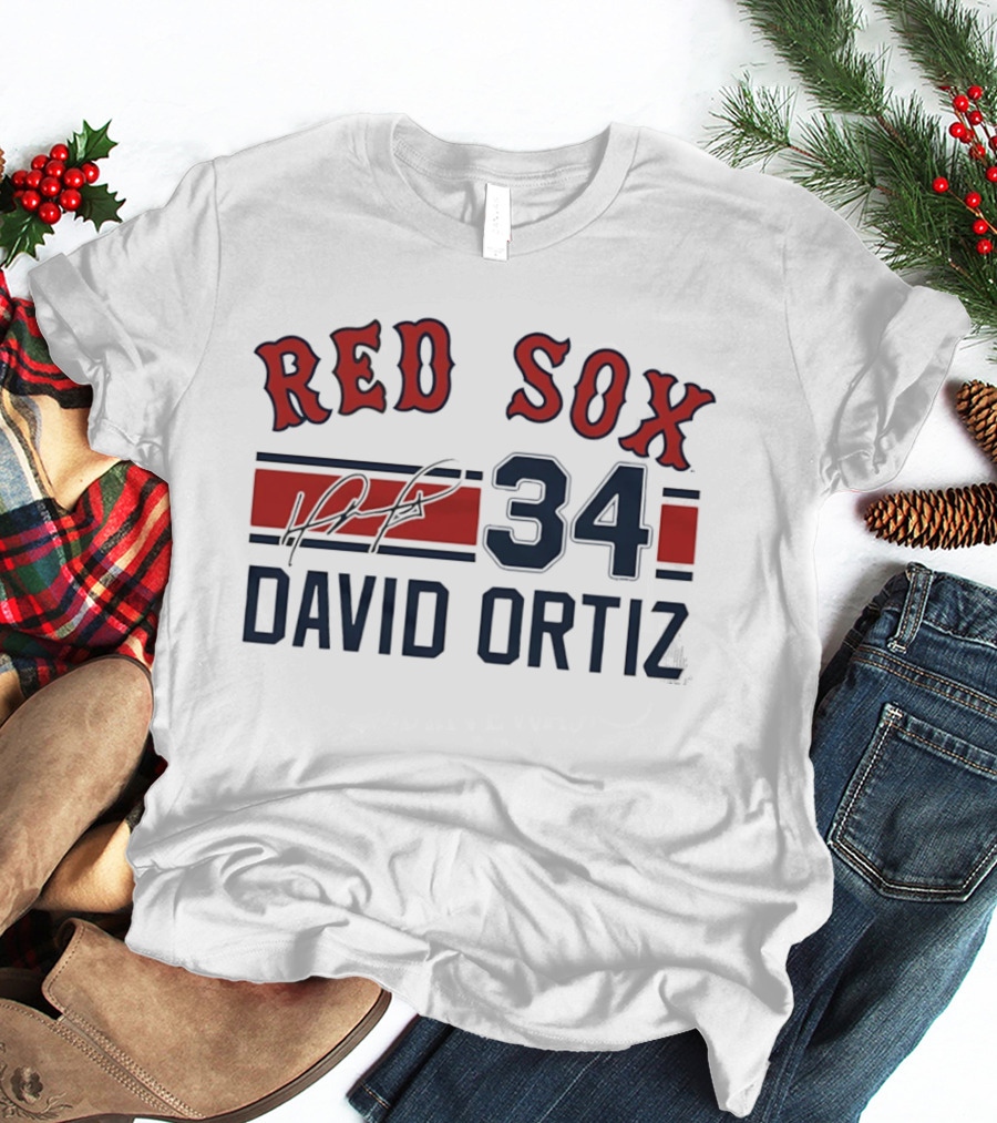Red Sox 34 David Ortiz Signature Boston T-Shirt