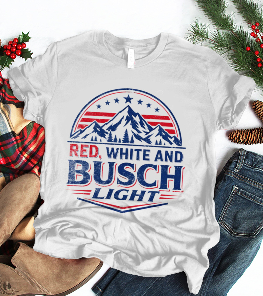 Busch Light Red White And Blue Mountain Stars T-Shirt