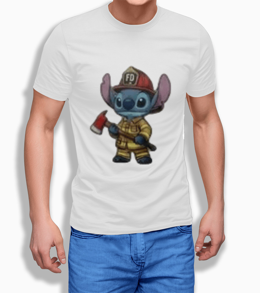 Disney Stitch Fire Rescue Not Just A Job A Calling Fire Dept FD Helmet Axe T-Shirt