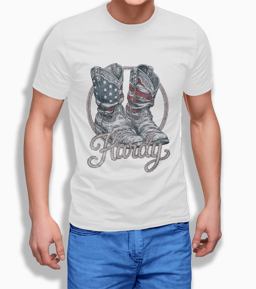 Hardy Boots Americana Patriotic Flag Cowboy T-Shirt