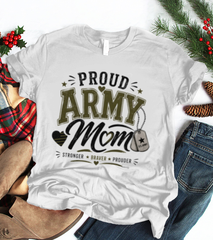 Proud Army Mom Strength Honor Pride US Army Dog Tags Stars T-Shirt