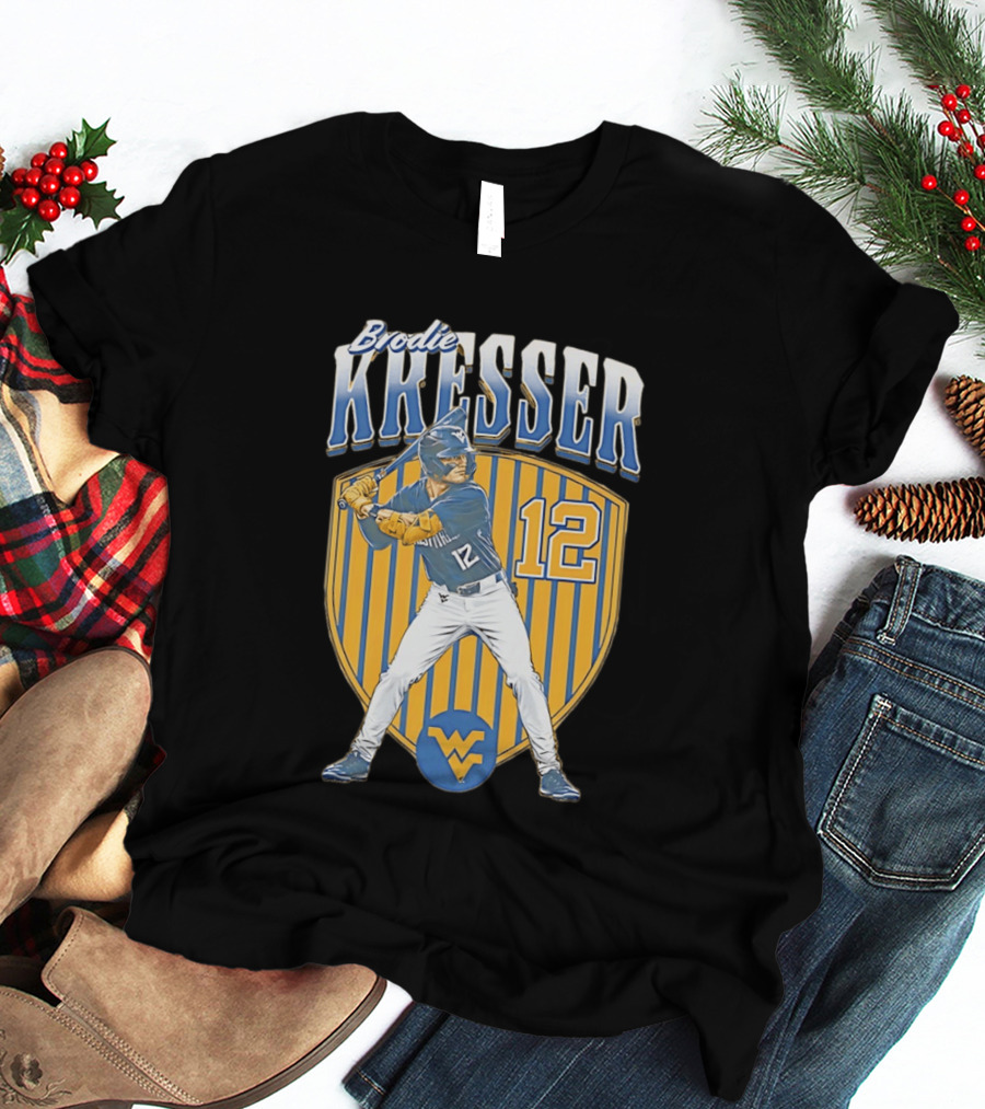 West Virginia Mountaineers Brodie Kresser Number 12 Baseball Player T-Shirt