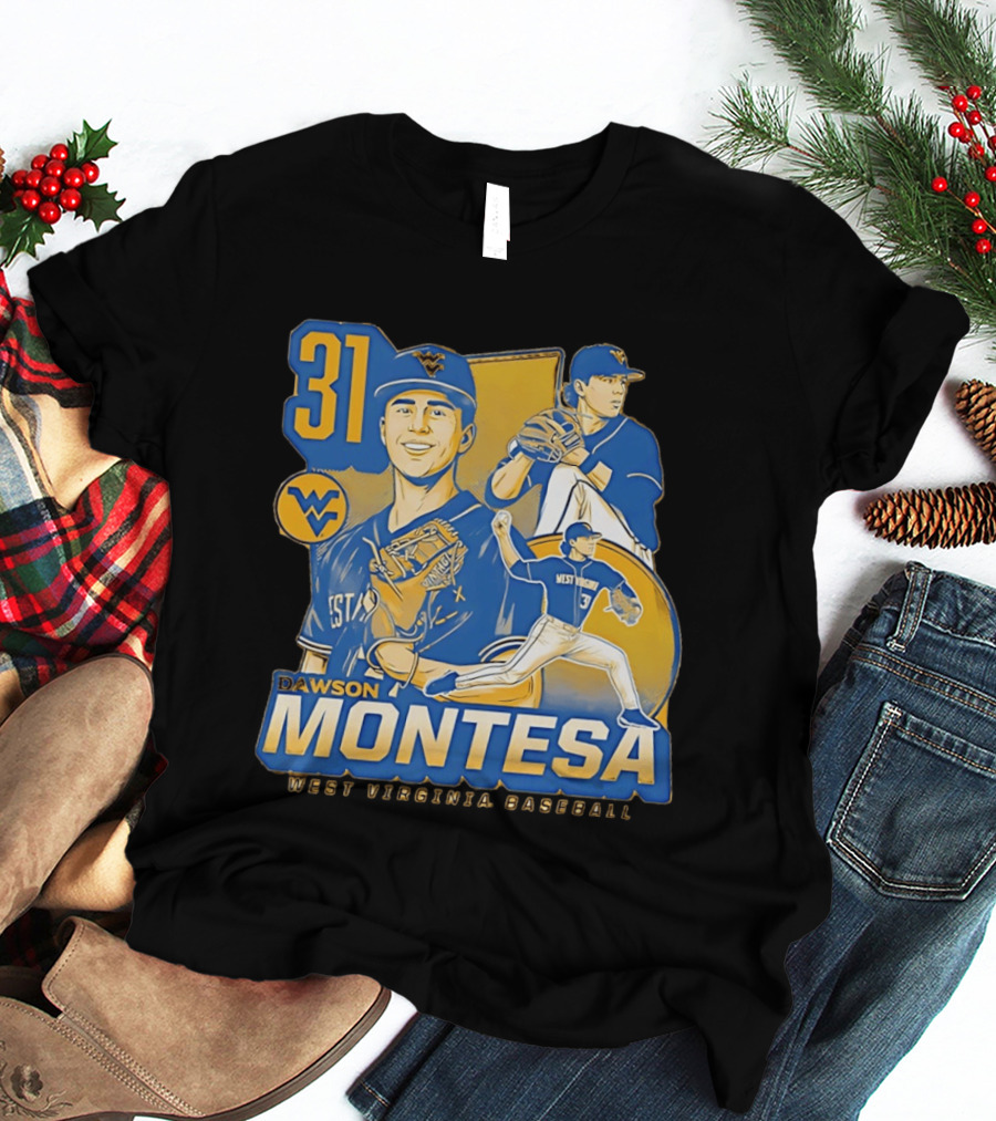 West Virginia Baseball Dawson Montesa 31 Mountaineers T-Shirt