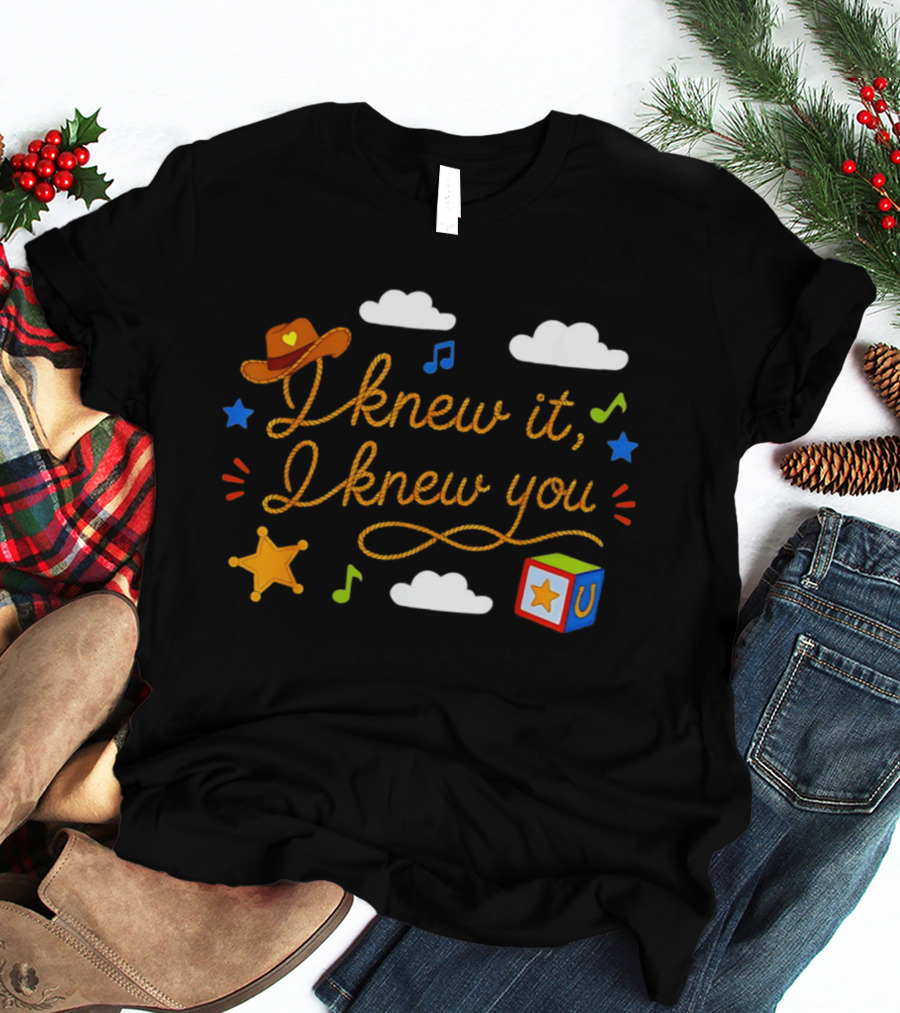 I Knew It I Knew You Western Cowgirl Sheriffs Badge Cowboy Hat Music Notes Blocks T-Shirt