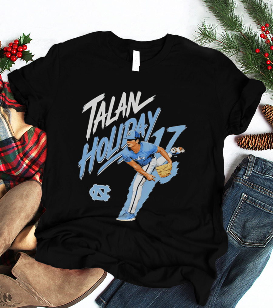 North Carolina Tar Heels Talan Holiday 17 Pitching Action T-Shirt