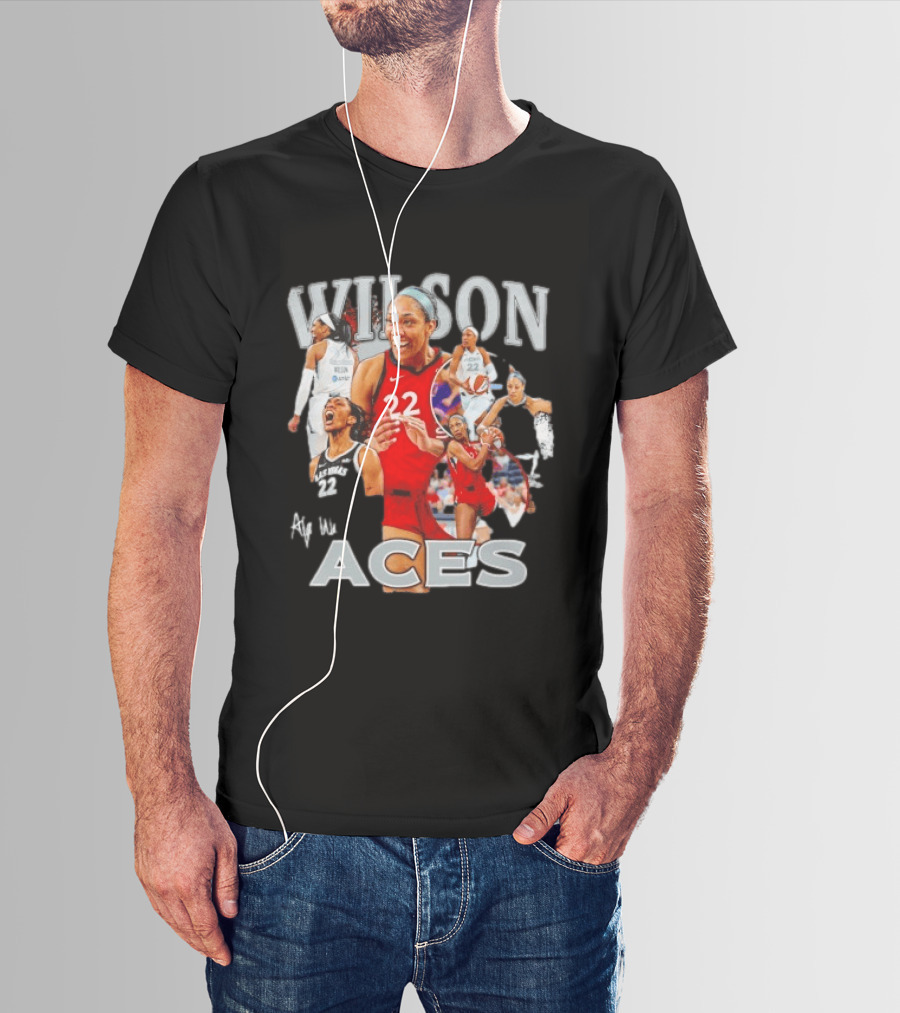 A'ja Wilson Las Vegas Aces Fly With Aces Collage T-Shirt