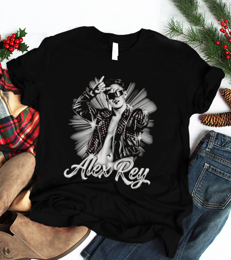 Alex Rey Pro Wrestling Player Collage Studded Jacket Sunglasses Pose T-Shirt