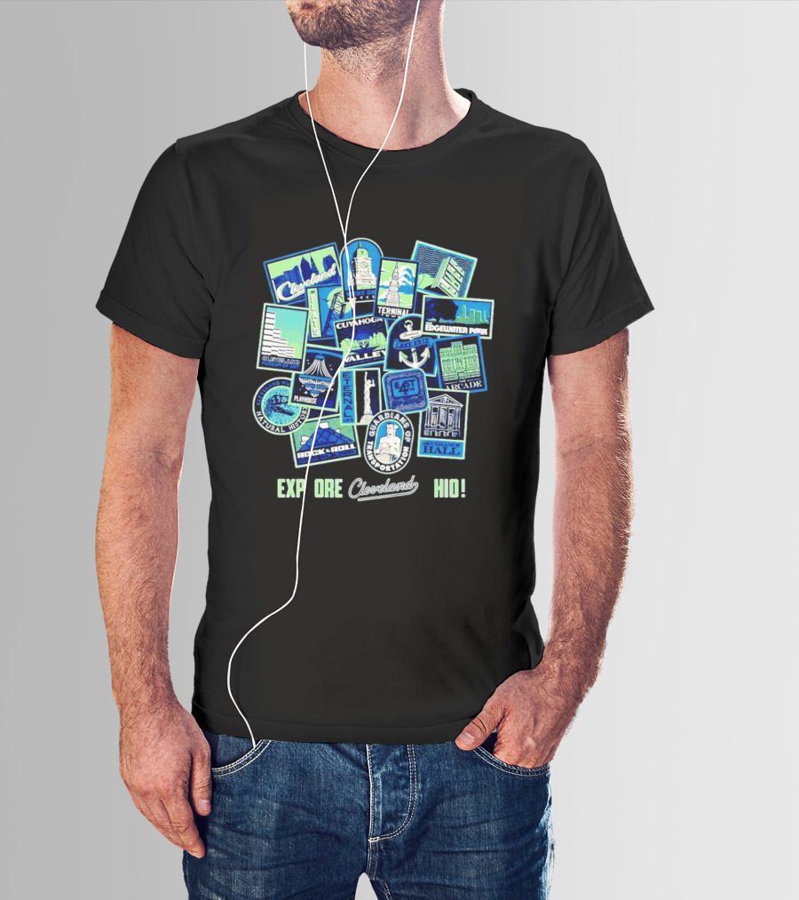 Explore Cleveland Ohio Landmarks Cuyahoga Rock Roll Museum Terminal Tower Edgewater Park T-Shirt