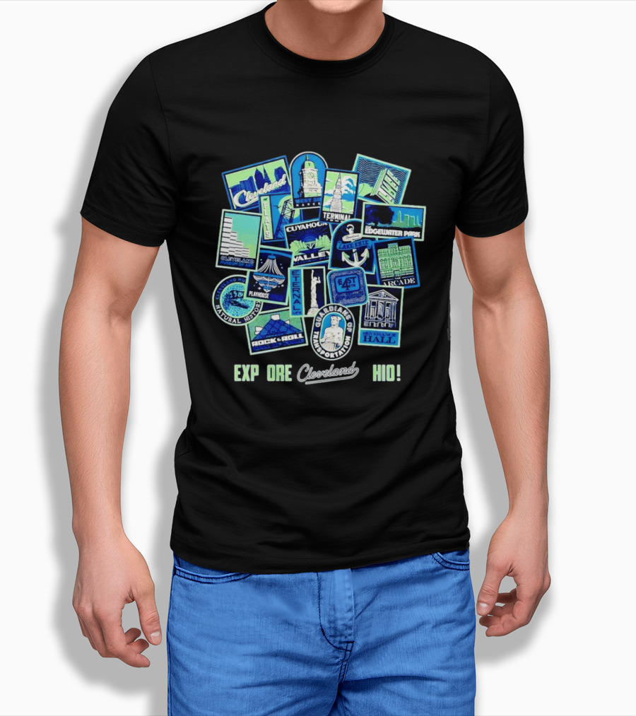 Explore Cleveland Ohio Landmarks Cuyahoga Rock Roll Museum Terminal Tower Edgewater Park T-Shirt