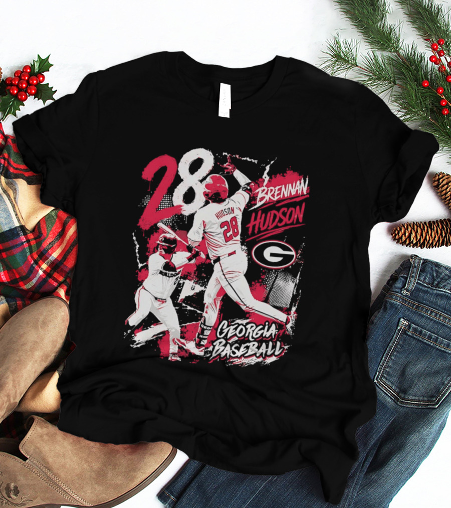 Georgia Baseball Brennan Hudson 28 Player Collage T-Shirt