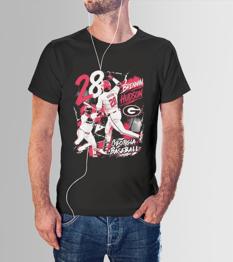 Georgia Baseball Brennan Hudson 28 Player Collage T-Shirt