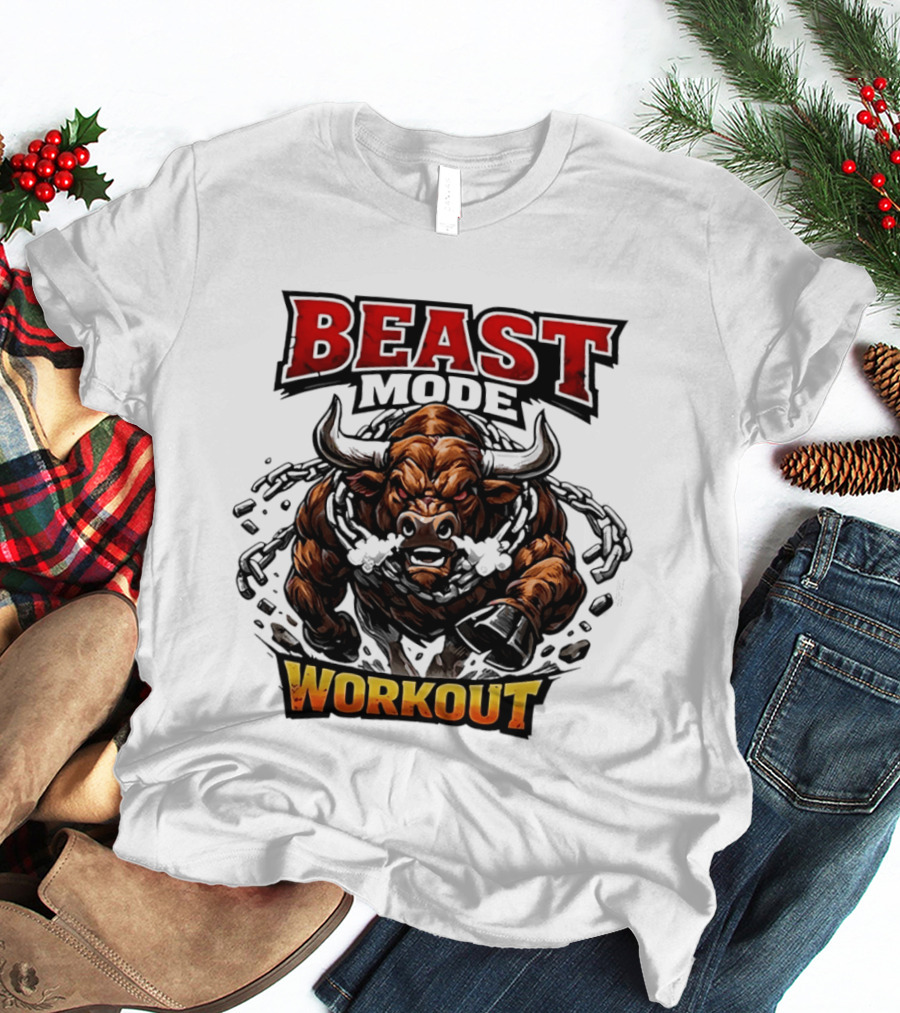 Beast Mode Workout Illustrated Bull Breaking Chains T-Shirt