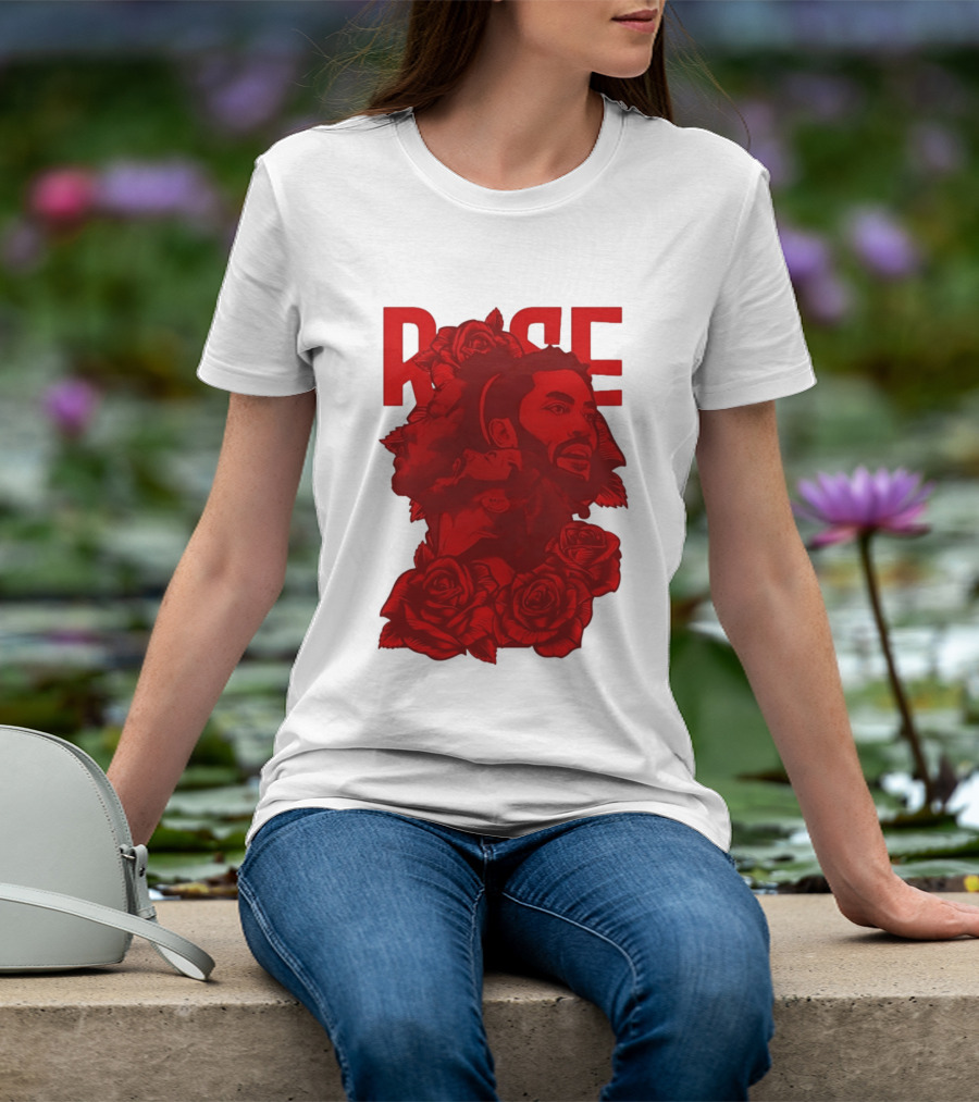 Derrick Rose Red Rose Portrait With Decorative Roses T-Shirt