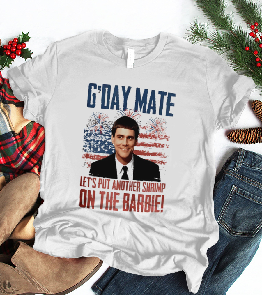 G'Day Mate Let's Put Another Shrimp On The Barbie 4th Of July With Stars And Stripes Fireworks T-Shirt