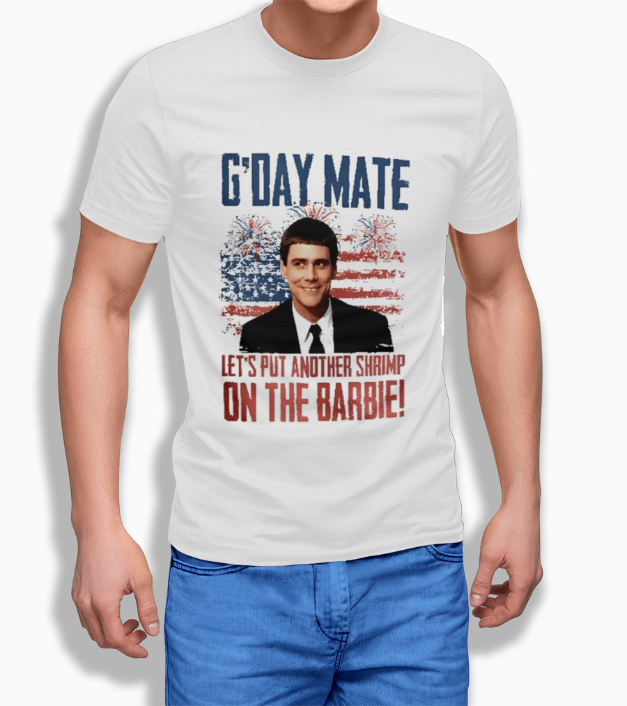 G'Day Mate Let's Put Another Shrimp On The Barbie 4th Of July With Stars And Stripes Fireworks T-Shirt