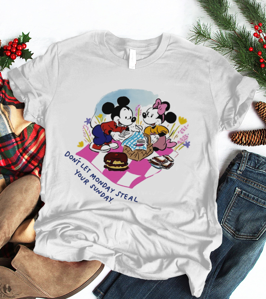 Mickey And Minnie Mouse Don't Let Monday Steal Your Sunday Picnic Fun T-Shirt