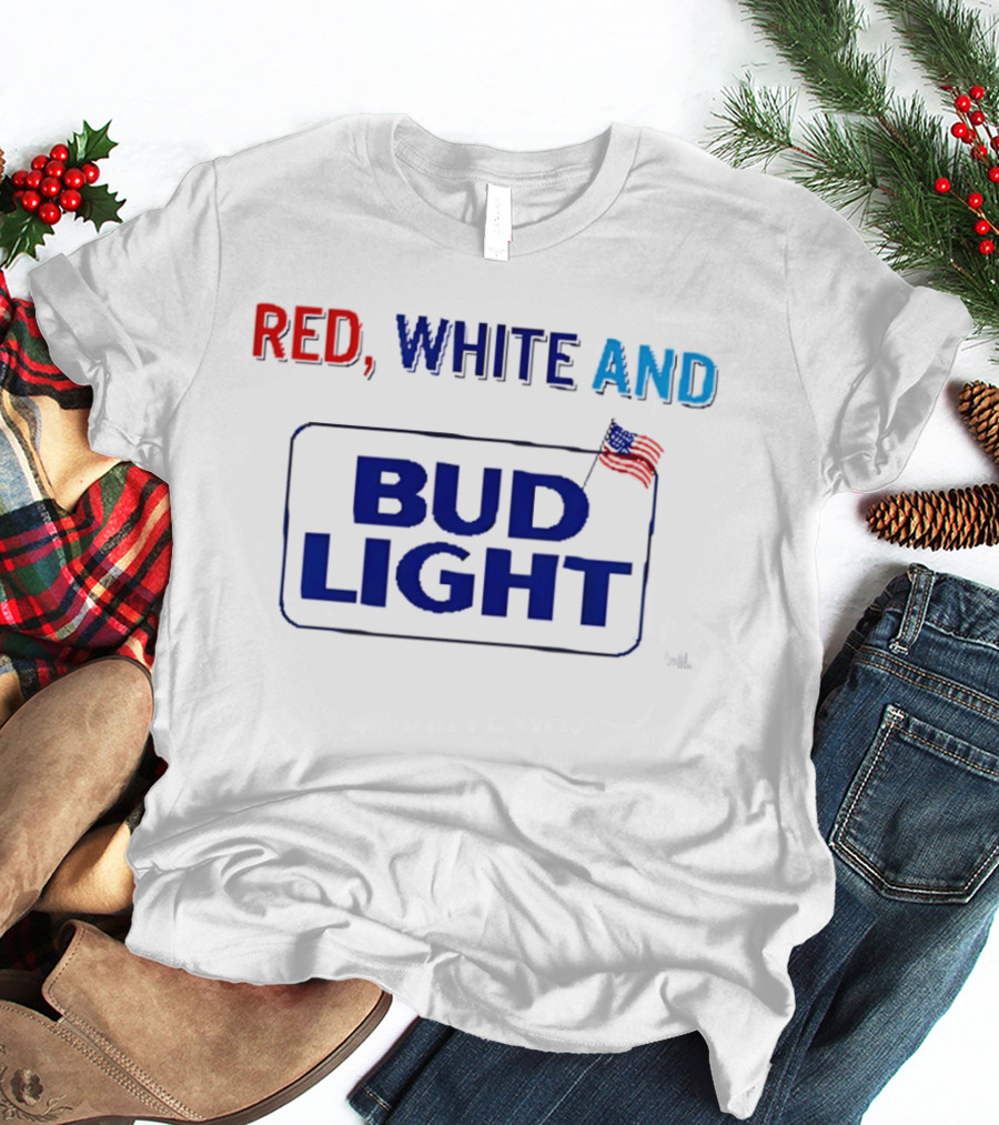 Red White And Bud Light American Flag 4th Of July Celebration T-Shirt