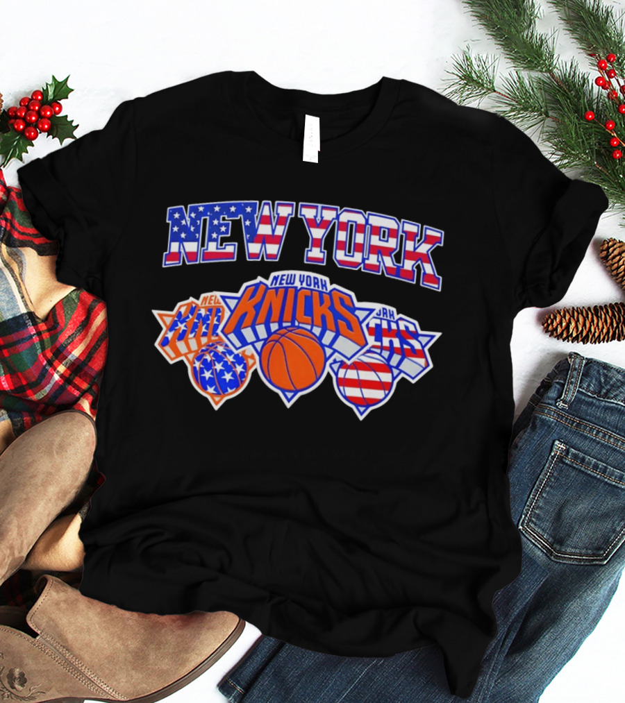 New York Knicks 4th Of July American Flag Basketball Stars And Stripes T-Shirt