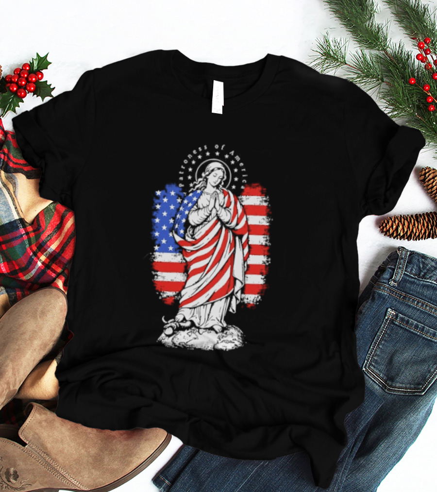 Blessed Virgin Mary Patroness Of The USA With American Flag Colors Catholic T-Shirt