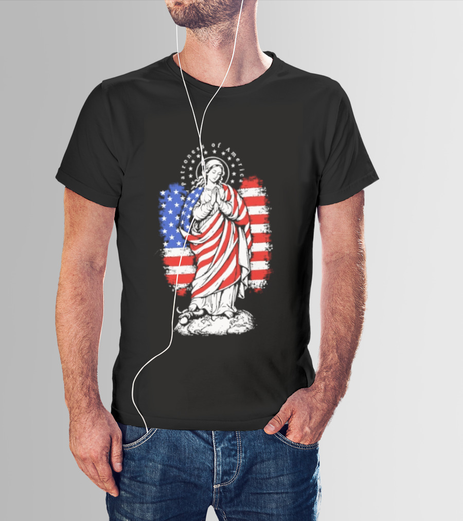 Blessed Virgin Mary Patroness Of The USA With American Flag Colors Catholic T-Shirt