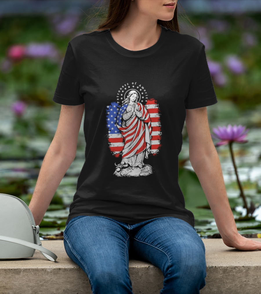 Blessed Virgin Mary Patroness Of The USA With American Flag Colors Catholic T-Shirt