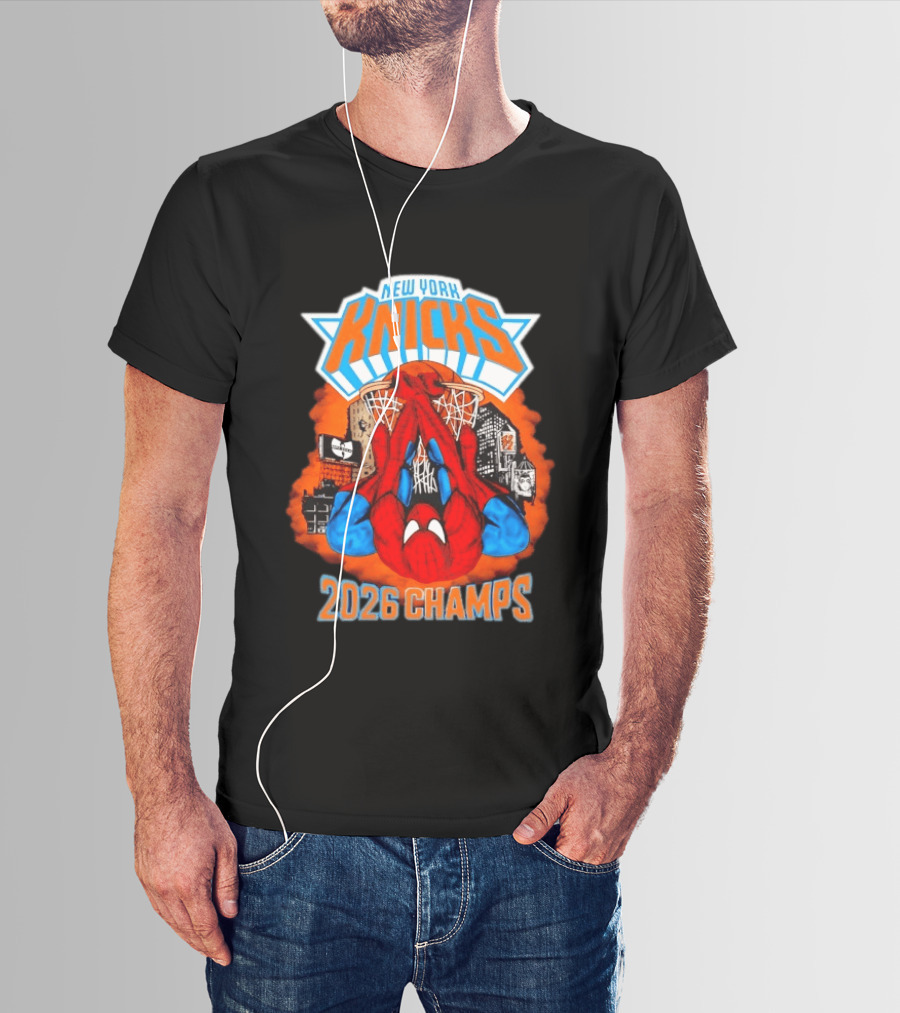 New York Knicks Spider Man 2026 Champs Basketball Celebration T-Shirt