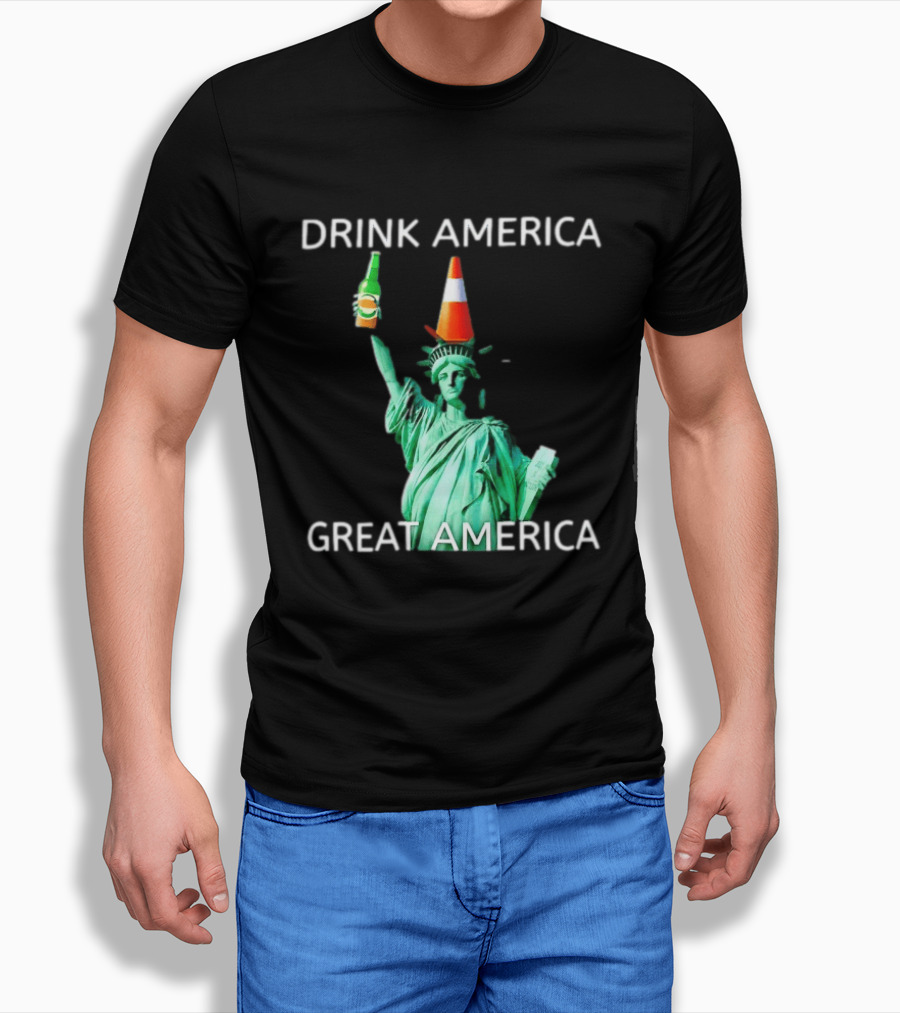 Statue Of Liberty Drink America Great America Traffic Cone Beer Bottle T-Shirt