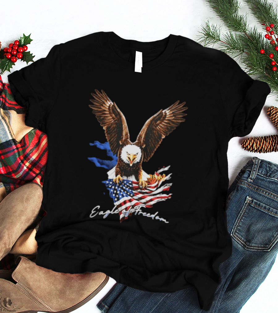 American Eagle Of Freedom Flag Wings Fiery Display T-Shirt