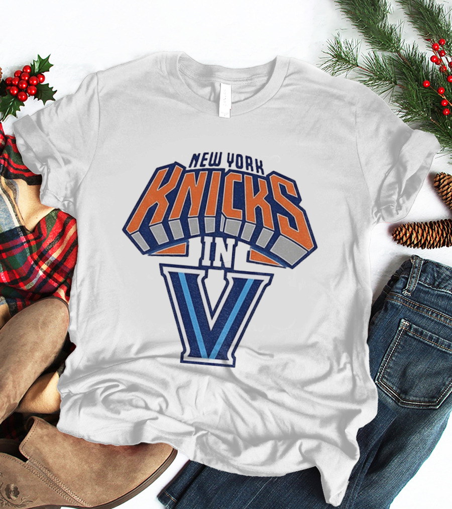 New York Knicks In V Villanova Wildcats Basketball Collaboration NBA 2026 T-Shirt