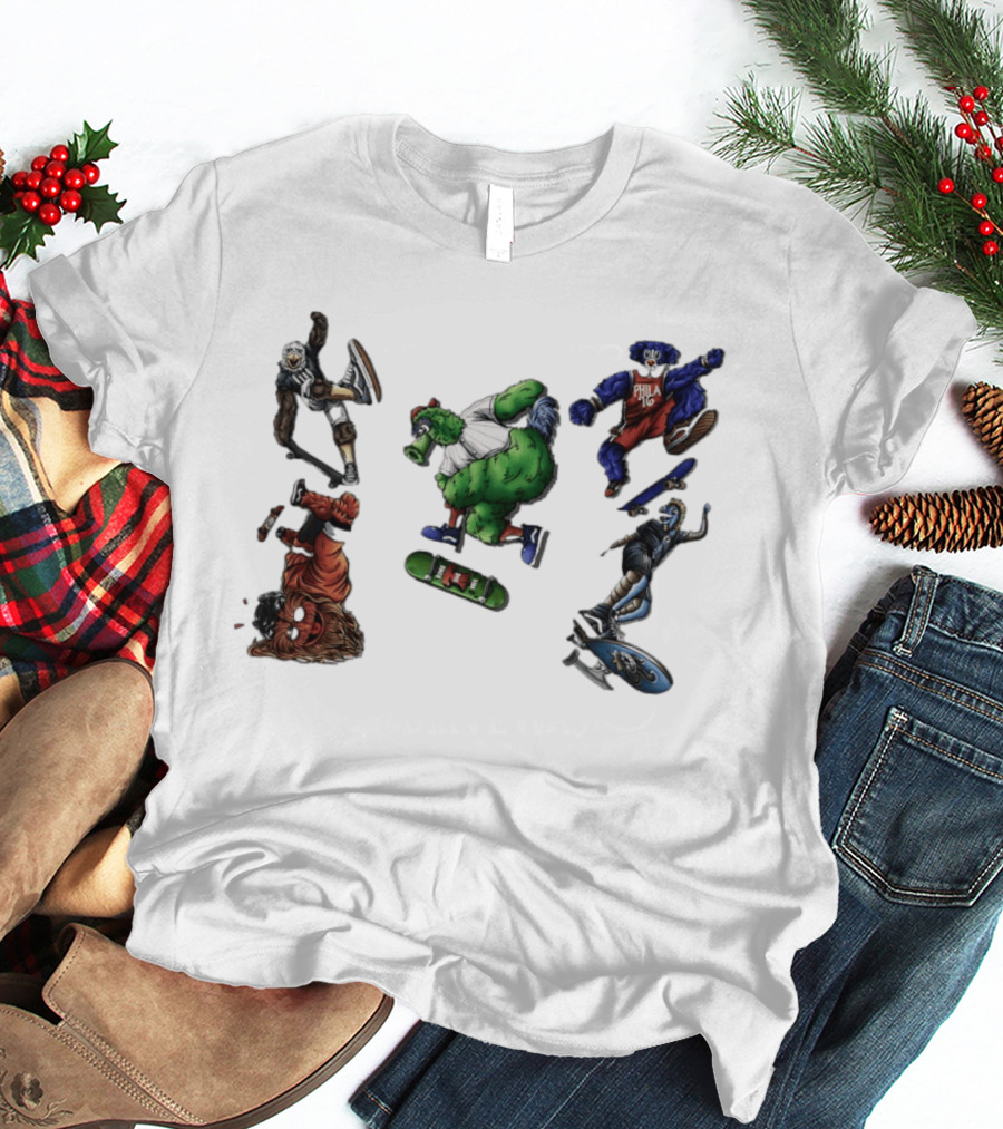 Philadelphia Sports Mascots Skateboarding Extravaganza Happy National Day T-Shirt