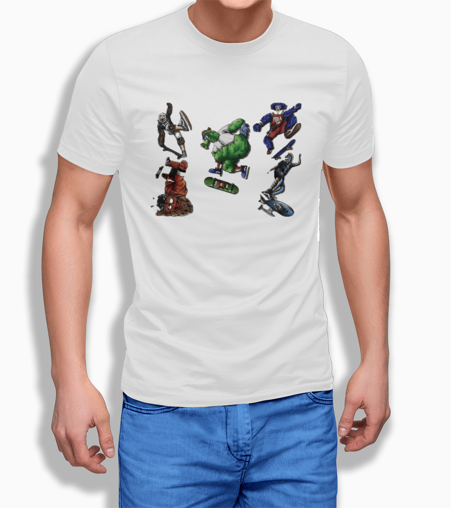 Philadelphia Sports Mascots Skateboarding Extravaganza Happy National Day T-Shirt