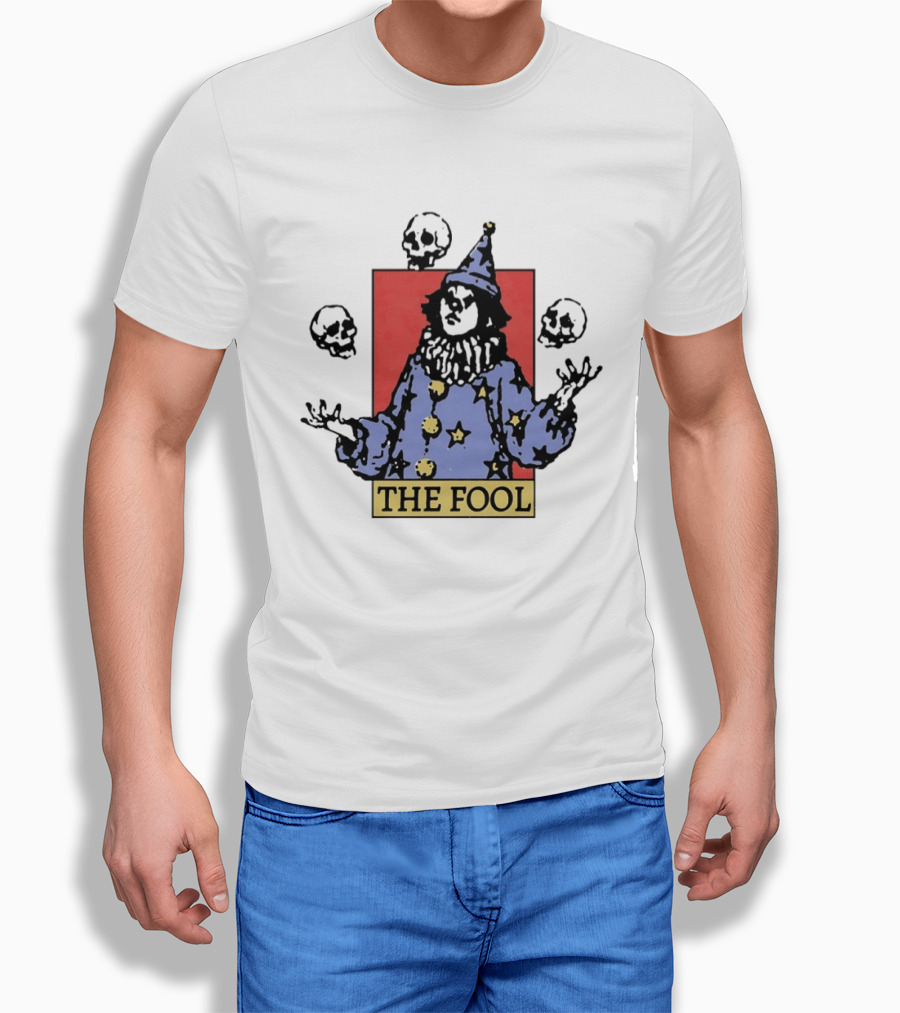 The Fool Juggling Skulls Tarot Style Wizard Hat And Stars T-Shirt