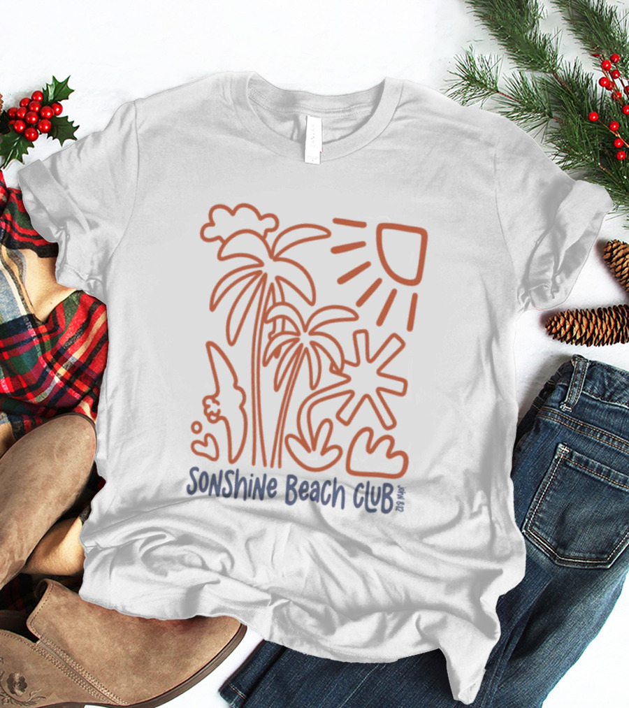 Five2 Sonshine Beach Club Palm Trees Sun And Surf Vibes T-Shirt