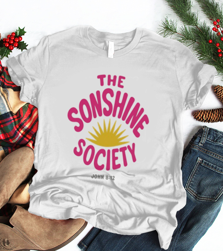 The Sonshine Society John 8 12 Bold Pink Yellow Sunburst T-Shirt