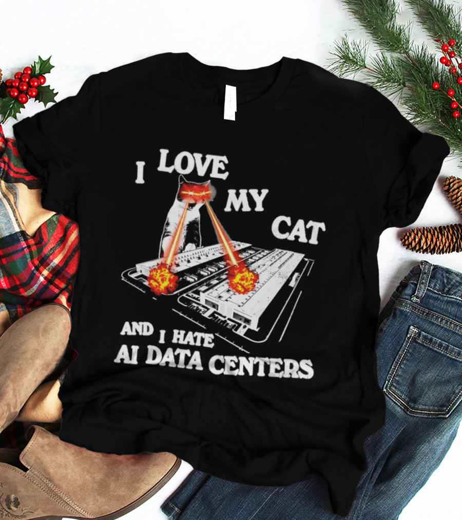 I Love My Cat Laser Eyes Destruction Of AI Data Centers T-Shirt