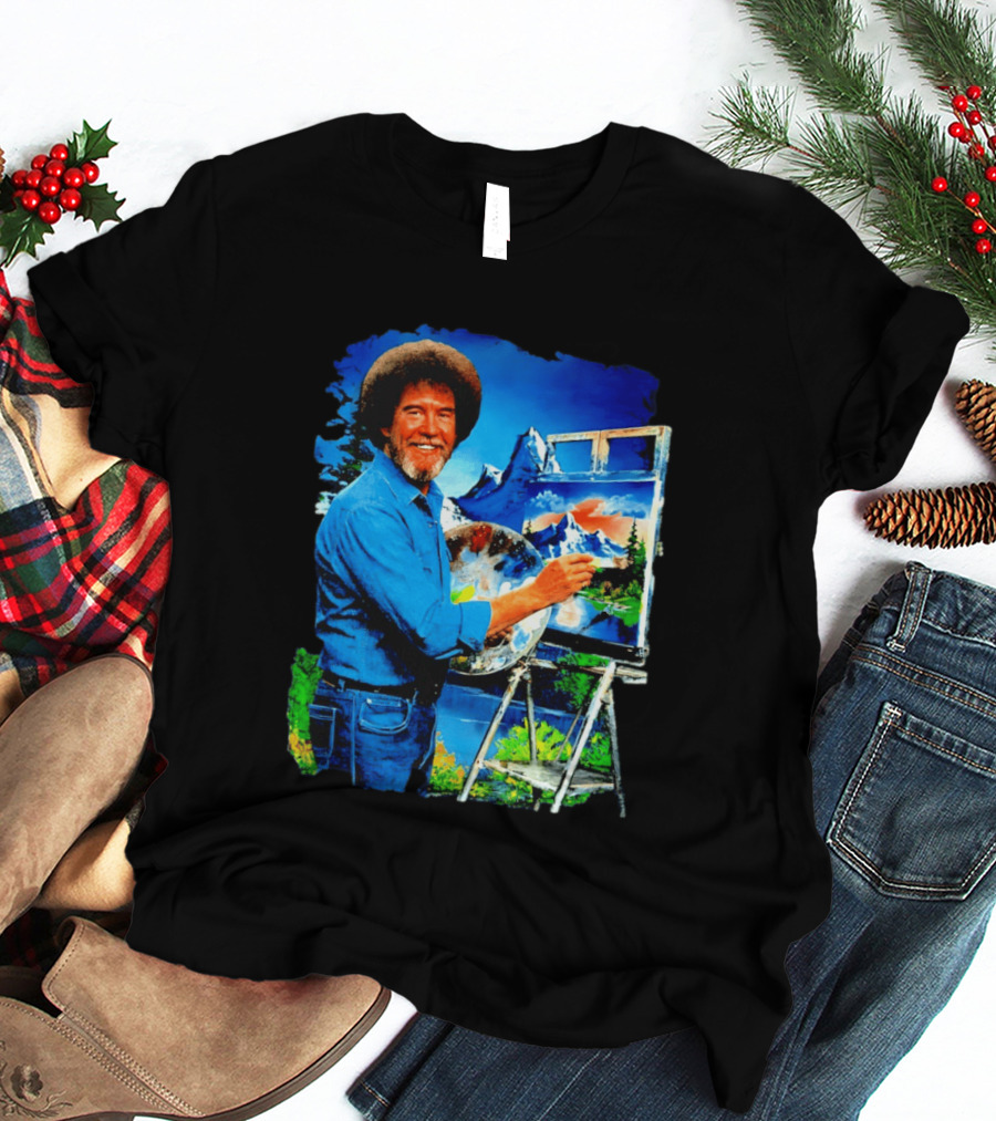 Bob Ross Painting Landscape Artist With Mountain Scene T-Shirt